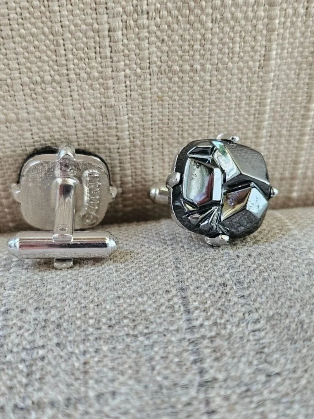 Vintage Sarah Coventry Men Cufflink Black Faux Stone Cuff Links Stud Men Jewelry